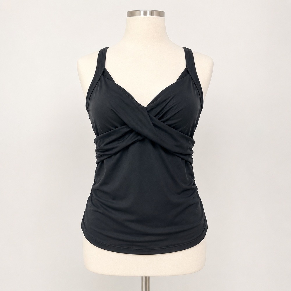Lands' End Womens Black Wrap Underwire Ruched Adjustable Tankini Top 22W 522739 - Picture 1 of 10